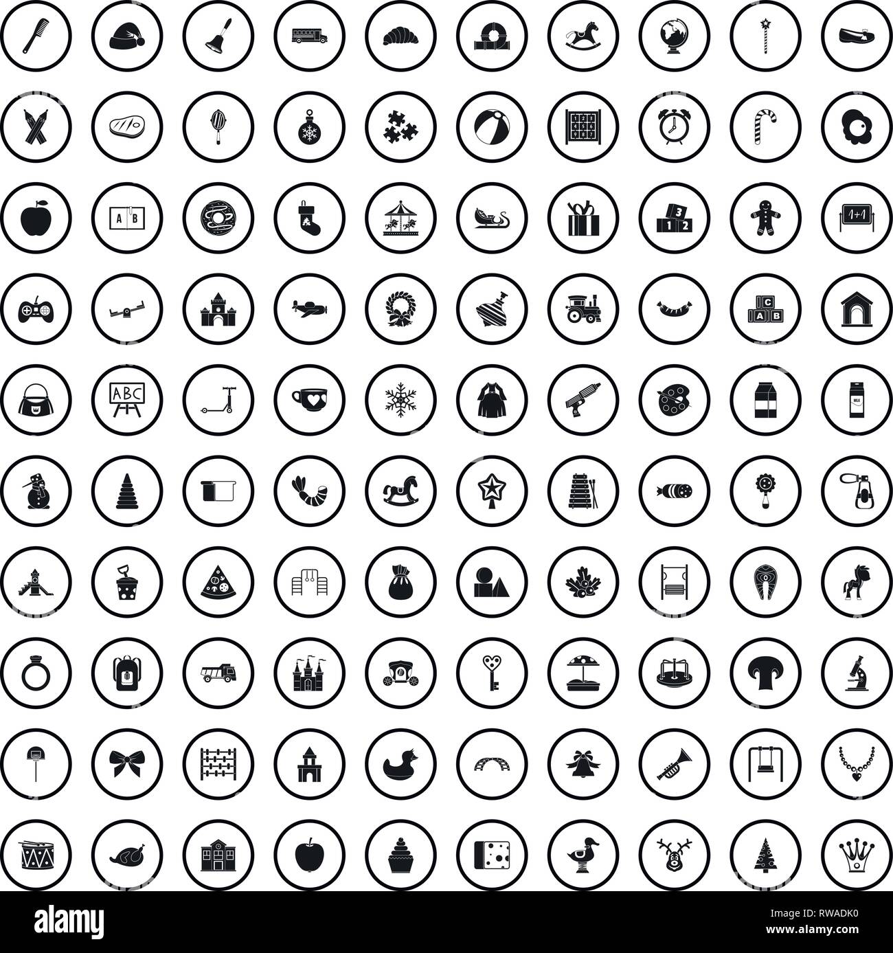100 nursery school icons set, simple style  Stock Vector