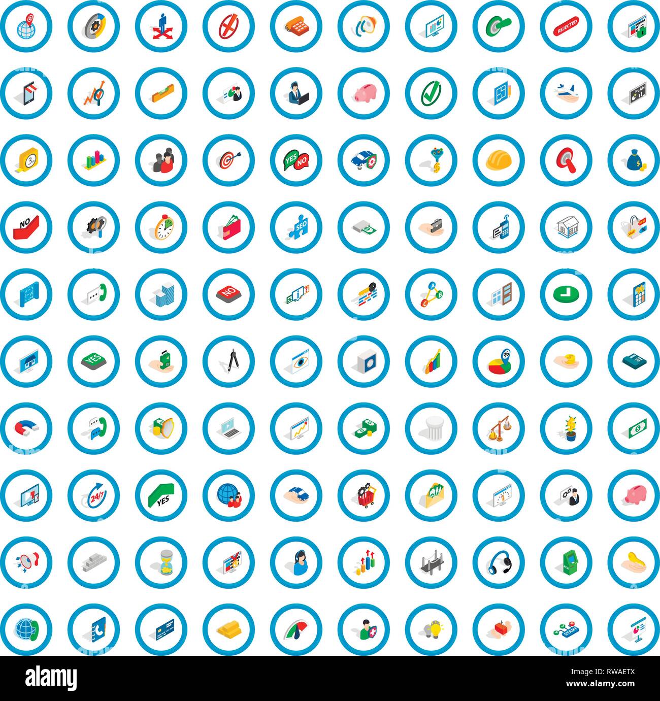 100 creative icons set, isometric 3d style Stock Vector