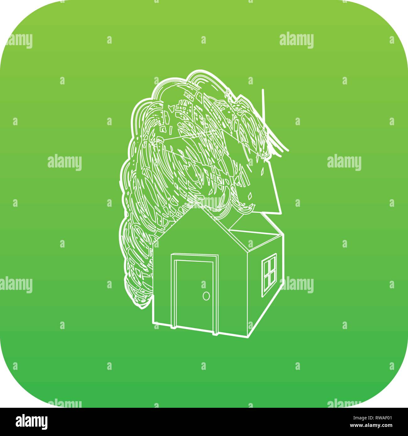 House destroyed by hurricane icon green vector Stock Vector