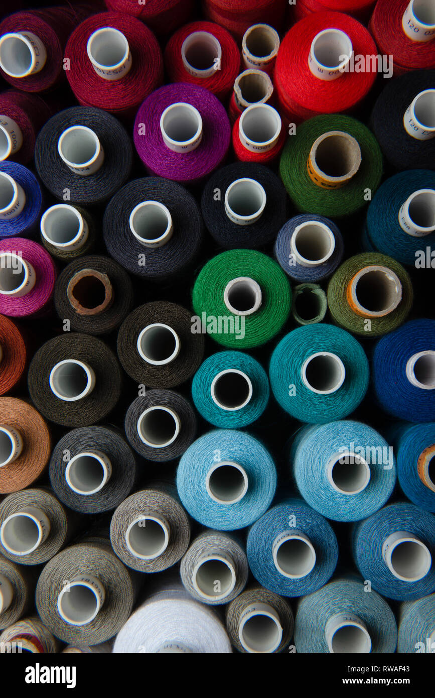 Top View Thread group of multicolored threads top view Stock Photo - Alamy