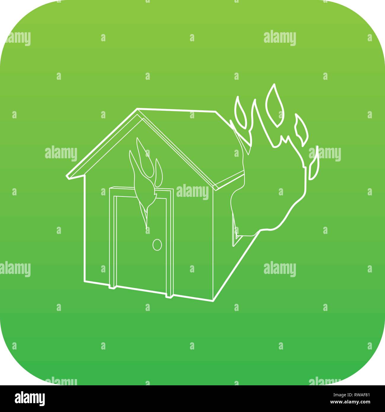 House on fire icon green vector Stock Vector