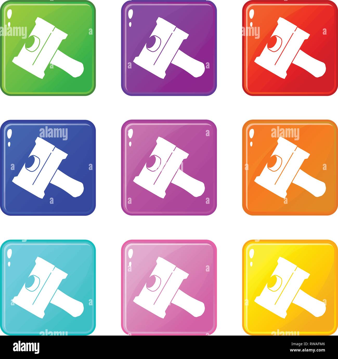 Big sledgehammer icons set 9 color collection Stock Vector