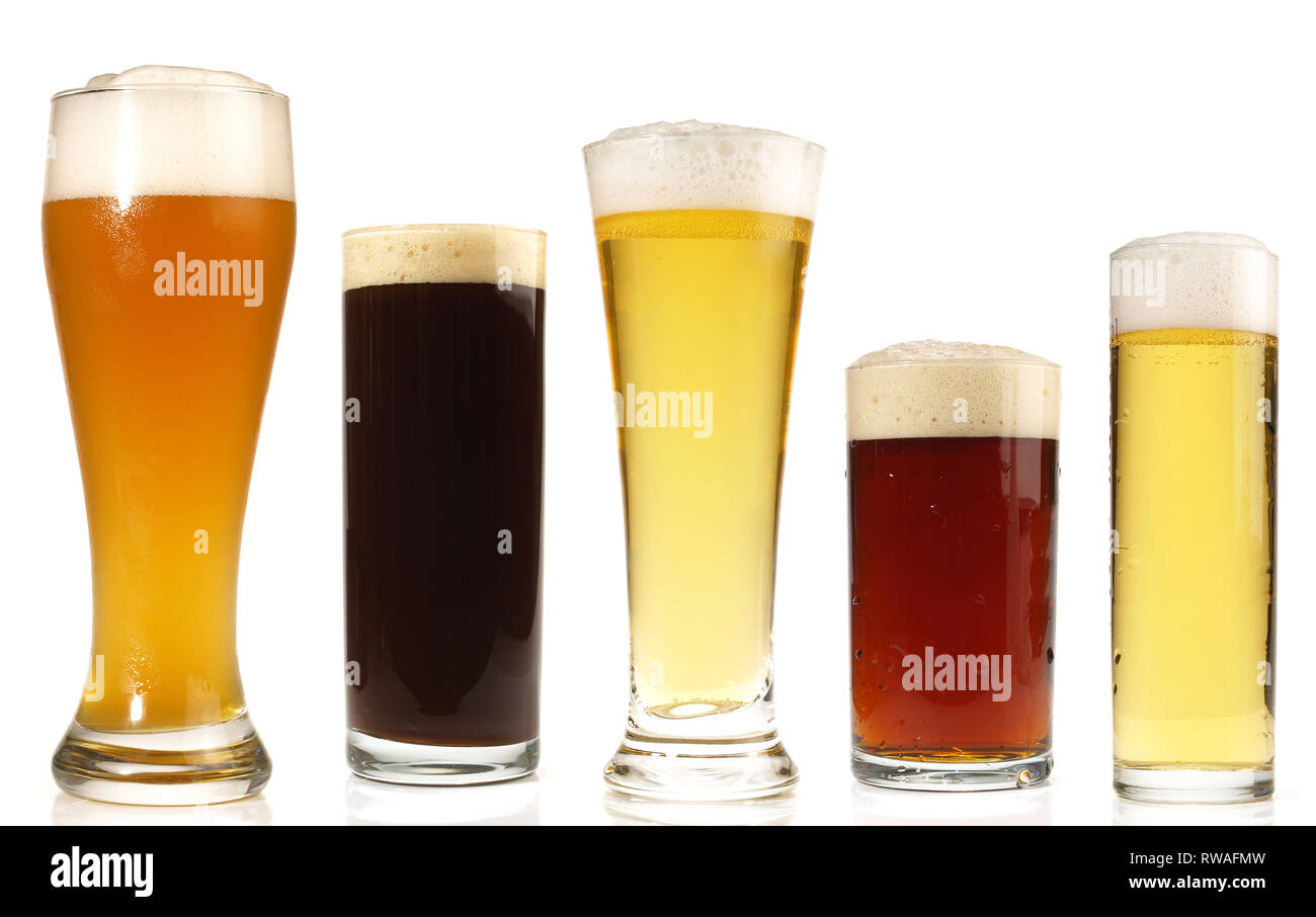 Different Beer Sorts on white Background Stock Photo - Alamy