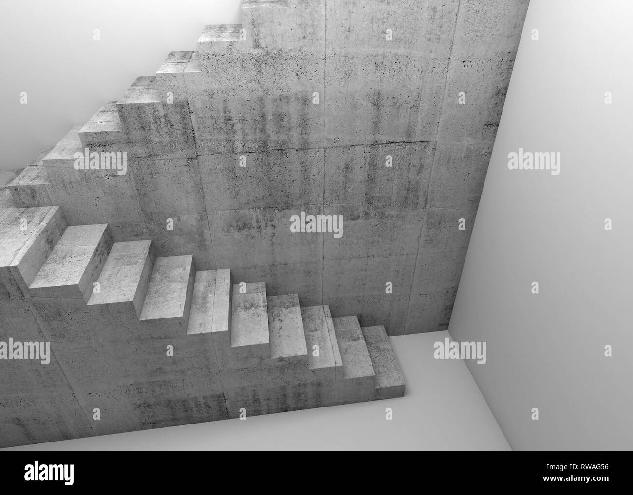 Concrete stairway installation in white empty room, abstract architectural background, 3d render illustration Stock Photo