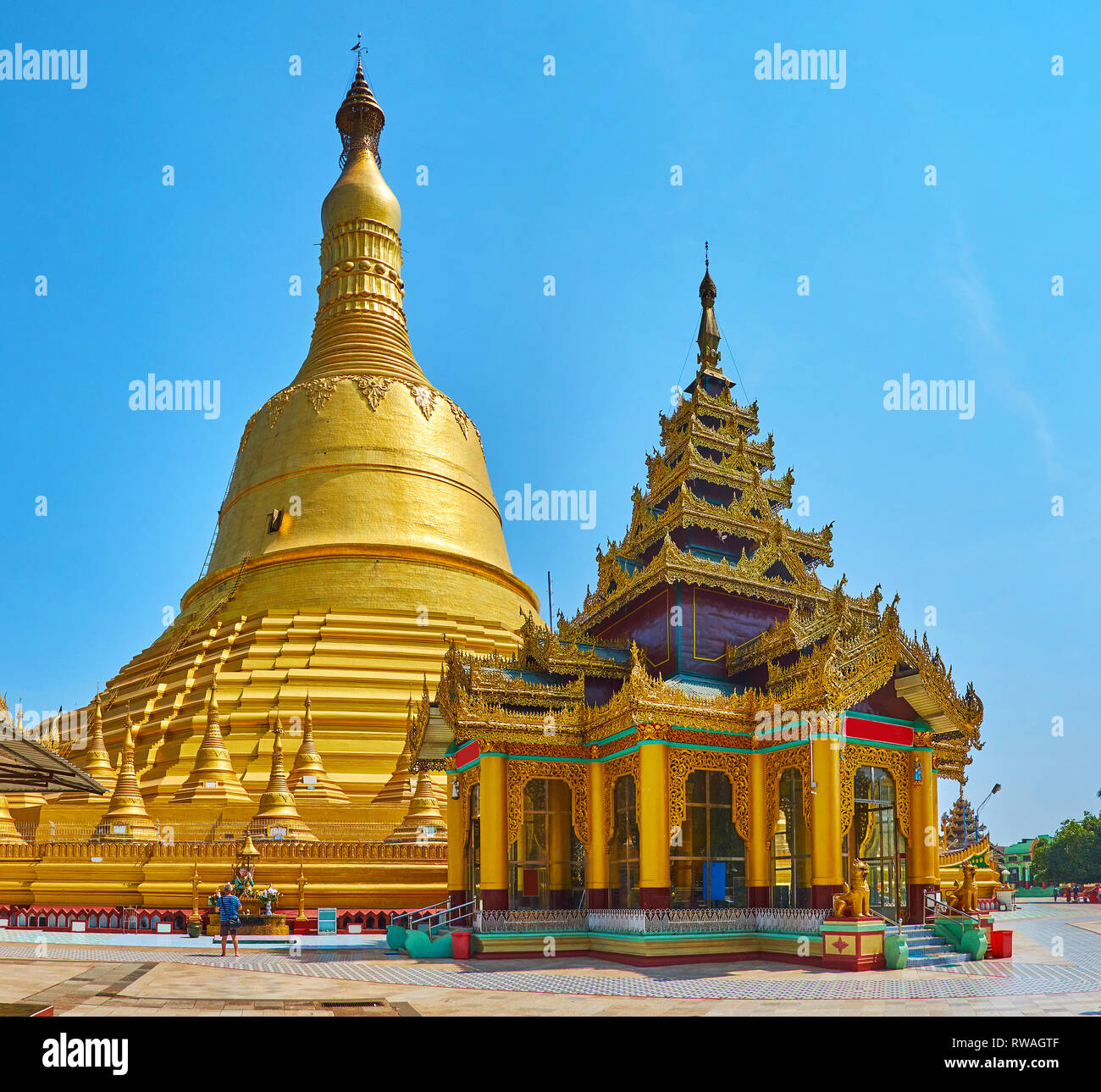 Magnificent Shwemawdaw Pagoda is also named the Temple of Golden God, Bago, Myanmar. Stock Photo