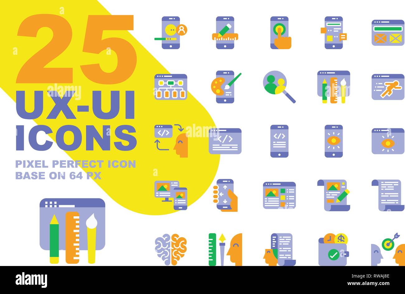 UX UI Application flat icons set base on 64px, Pixel perfect alignment ...