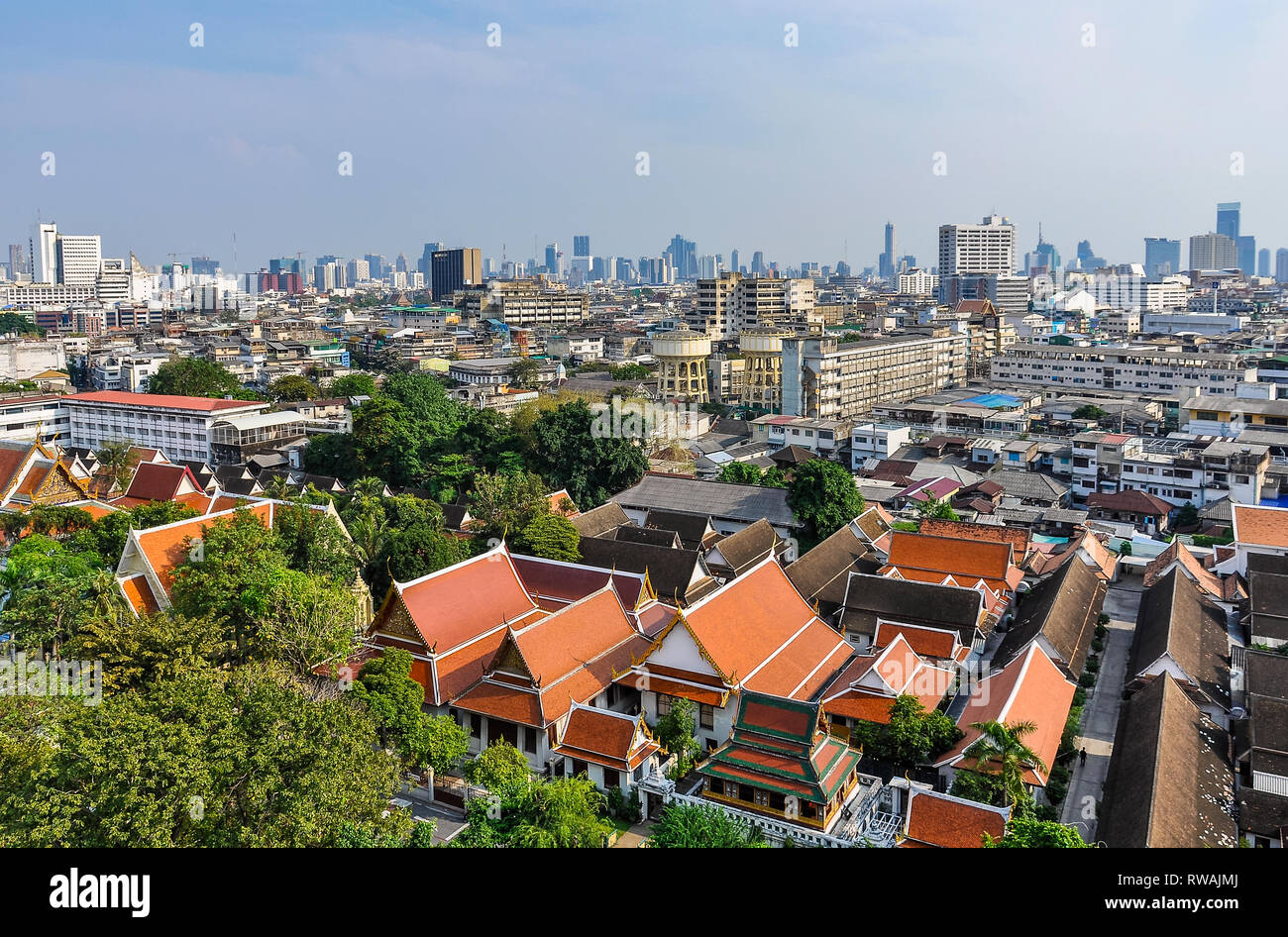 Panoramic view from the Golden Mount in Bangkok in Thailand Stock Photo