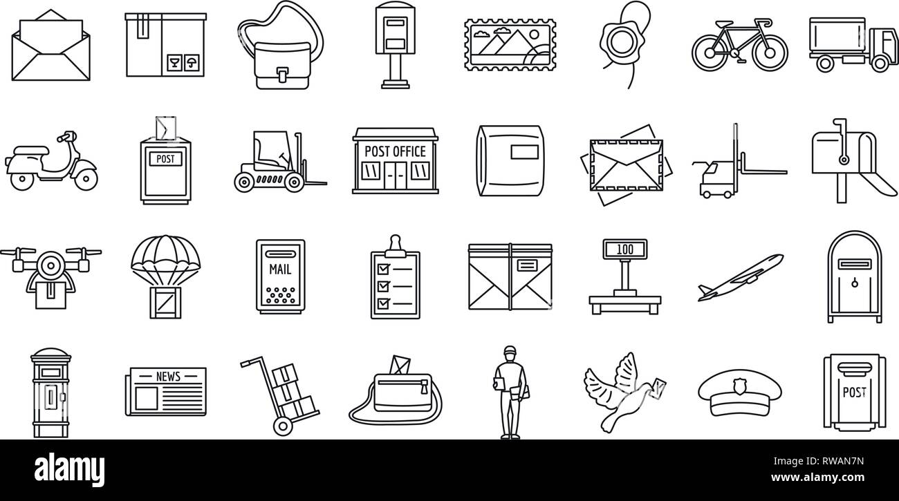 Mailman carrier icons set. Outline set of mailman carrier vector icons for web design isolated on white background Stock Vector