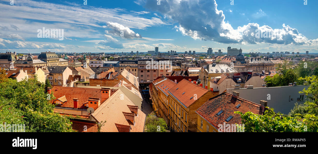 Panoramic landscape of old town Zagreb. Croatia Stock Photo