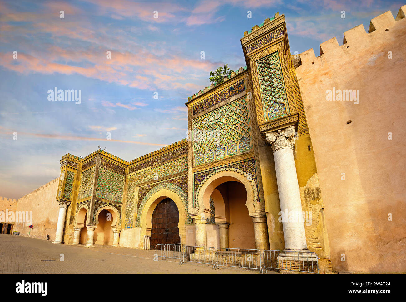 Ancient gate and walls of Bab El-Mansour in Meknes. Morocco, North Africa Stock Photo