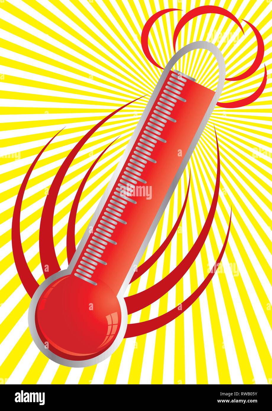 Illustration of heat, hot flaming thermometer, part 3, vector Stock Vector
