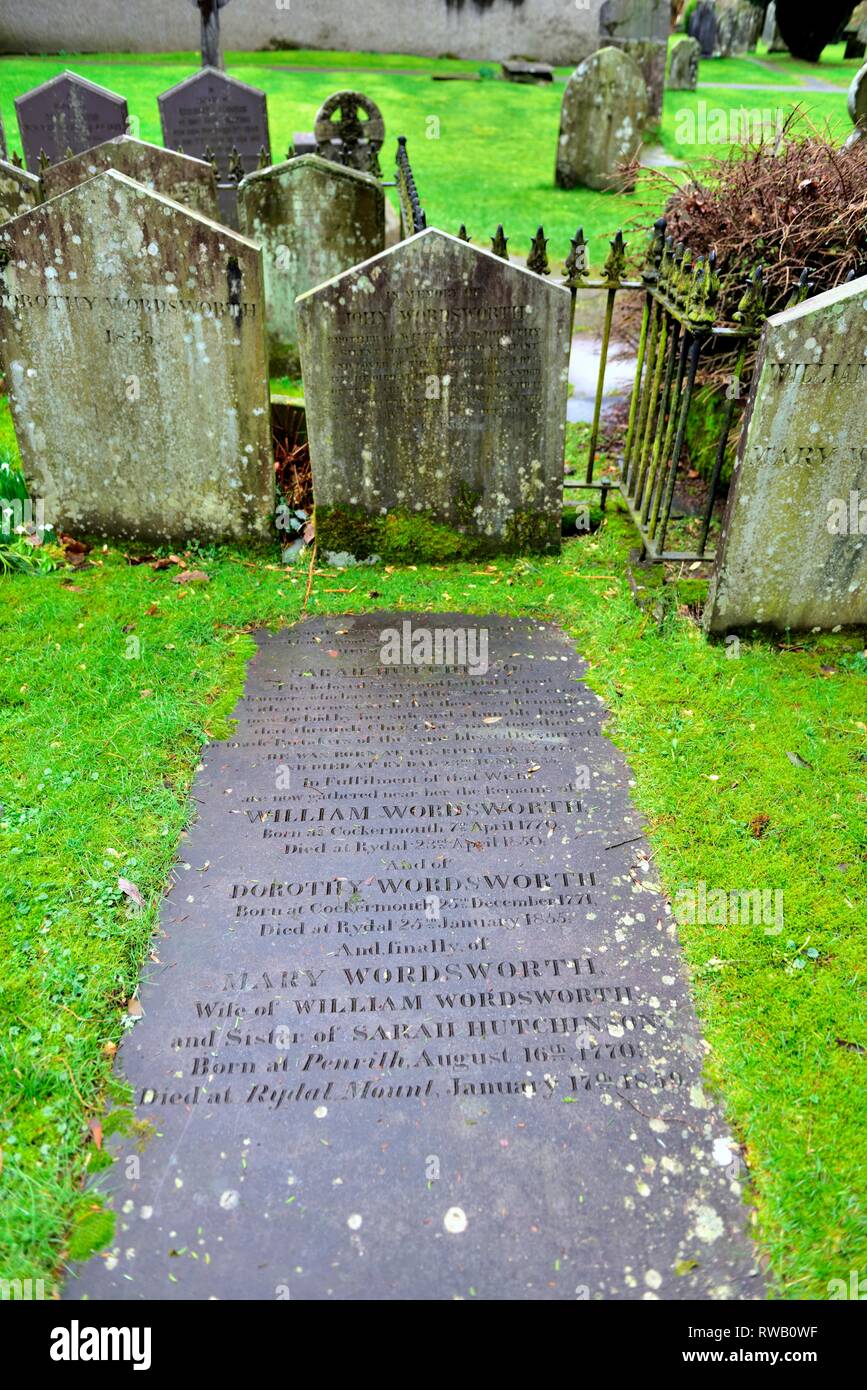 Sarah Hutchinson gravestone,Grasmere,Lake Districr,Cumbria,England,UK Stock Photo