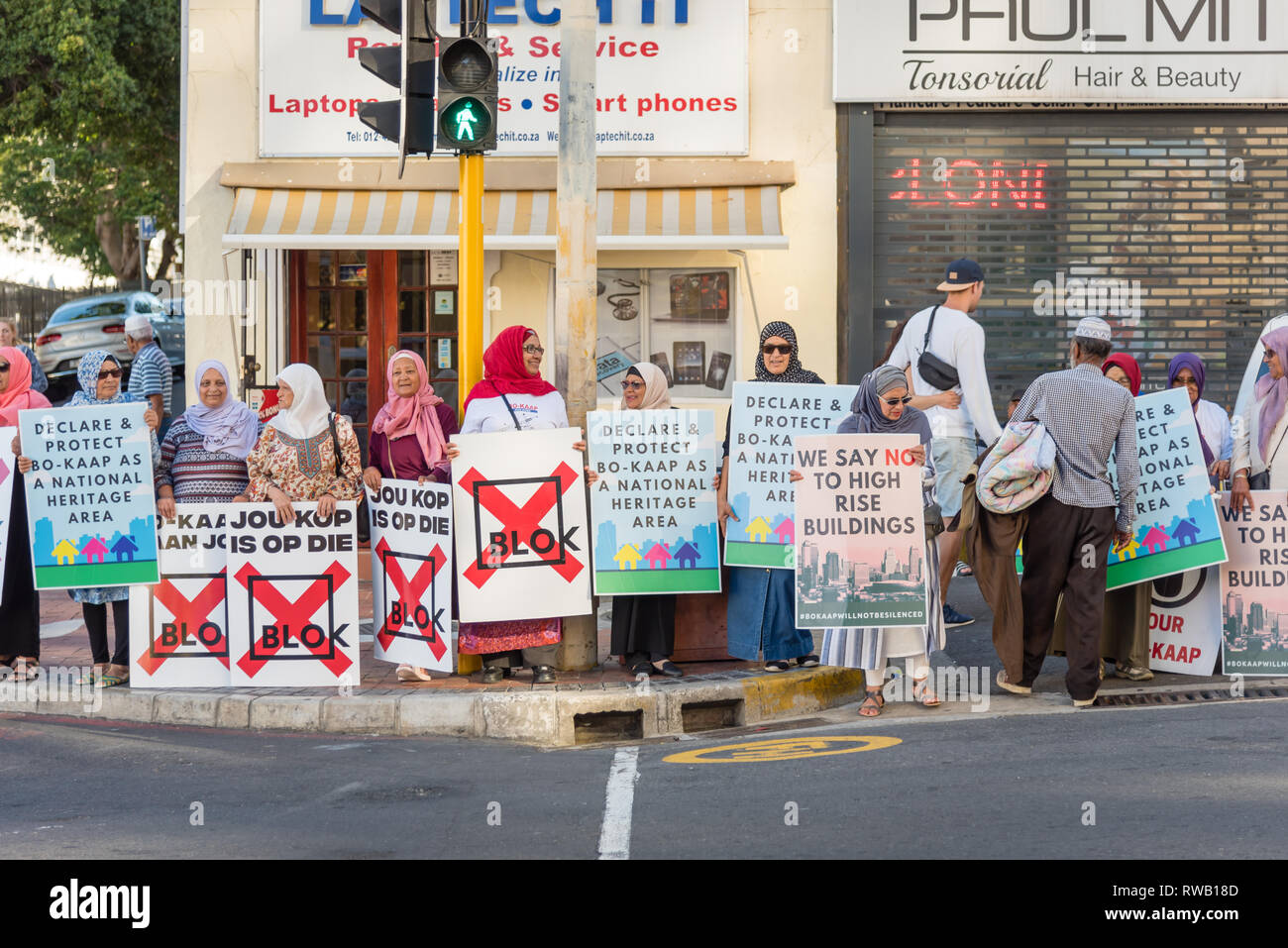 Locals protesting against the gentrification of the Bo-Kaap area in Cape Town, South Africa Stock Photo