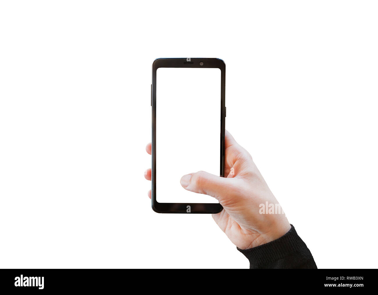 Using the camera with a mobile phone. Isolated on white background. Stock Photo