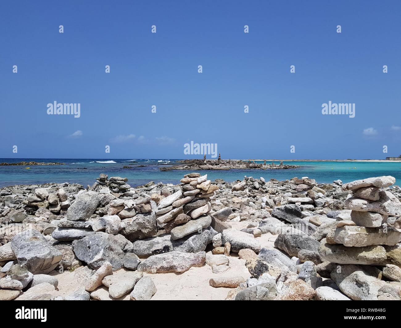 Baby beach in Aruba, looks stony, but it is sandy Stock Photo