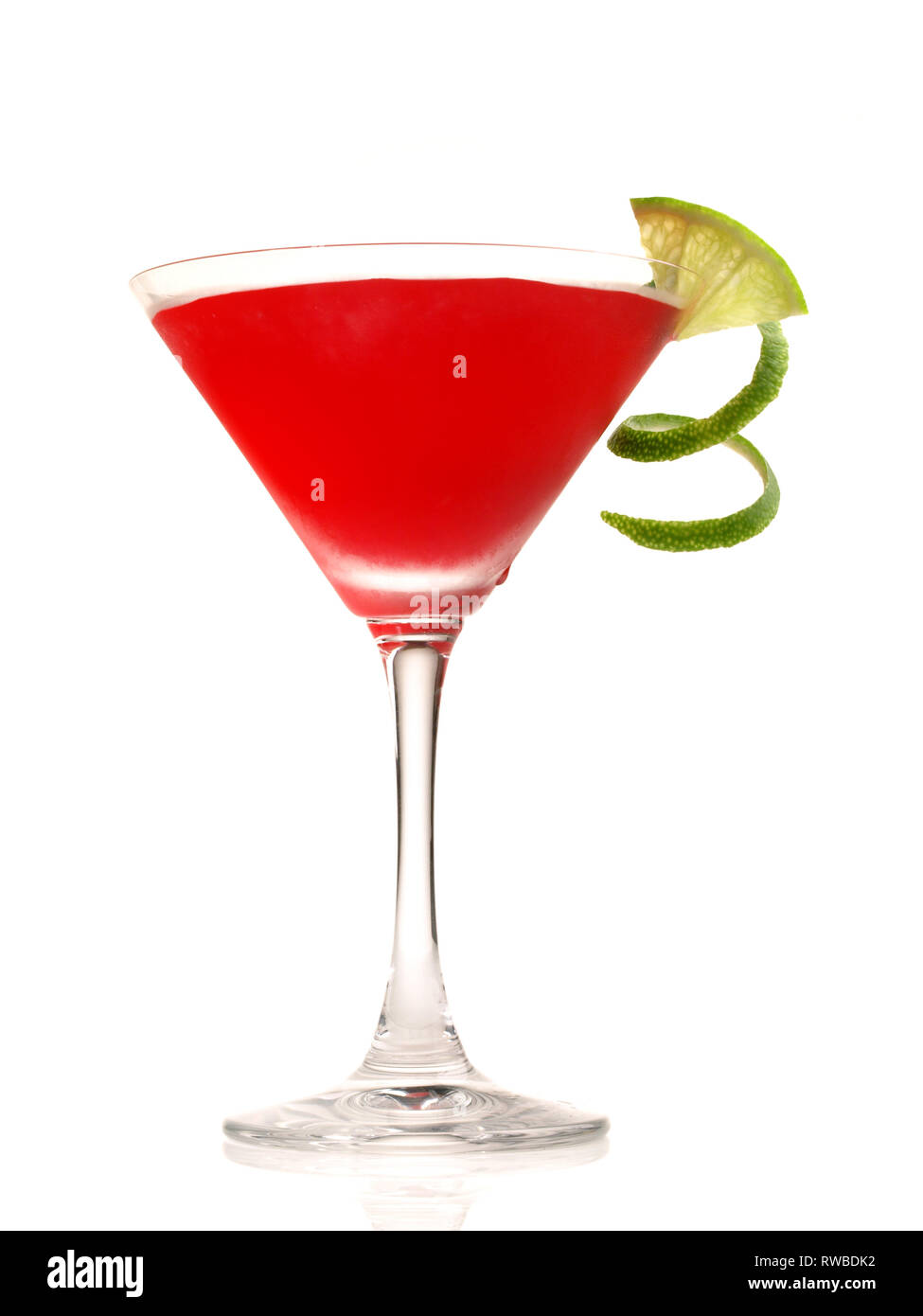 Cosmopolitan Cocktail with Lime Twist on white Background Stock Photo