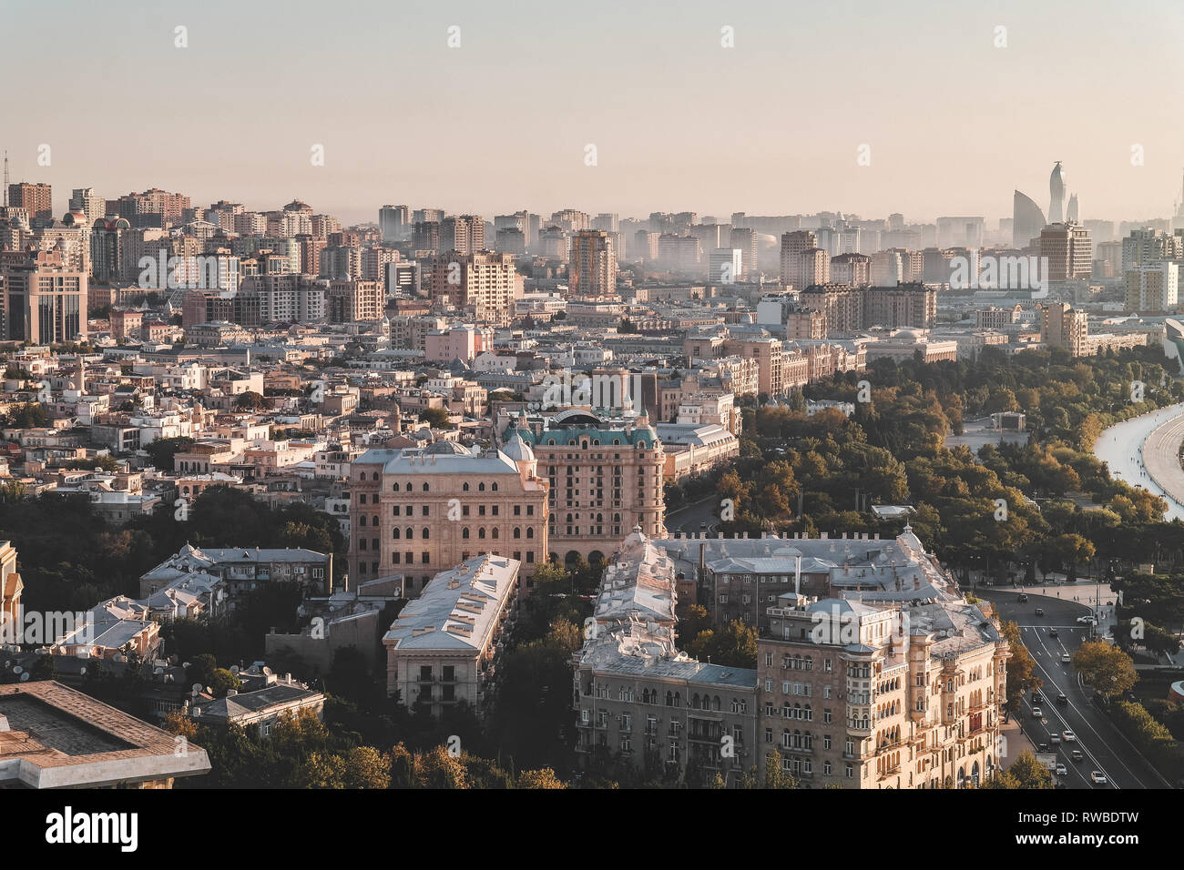 Baku, Azerbaijan - 18th September 2017: View of city in the morning.Beautiful city view from the high park in the morning. Stock Photo