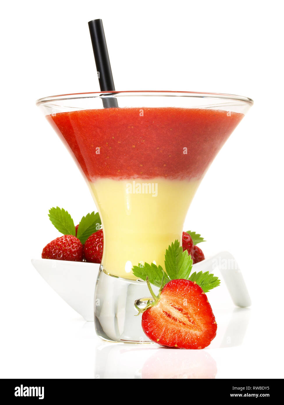 Egg Liqueur with Strawberries Cocktail on white Background Stock Photo