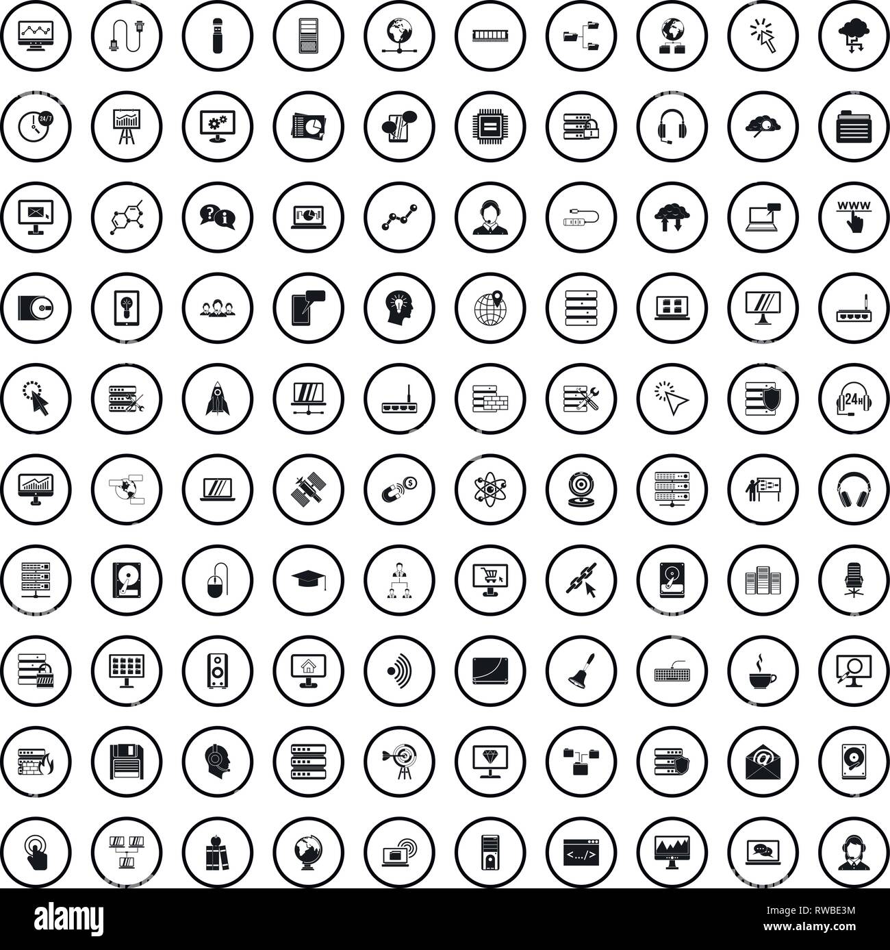 100 on-line seminar icons set, simple style  Stock Vector