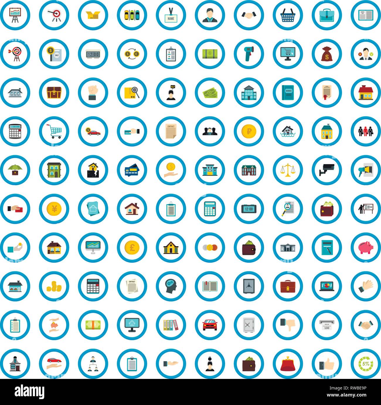100 credit icons set, flat style Stock Vector