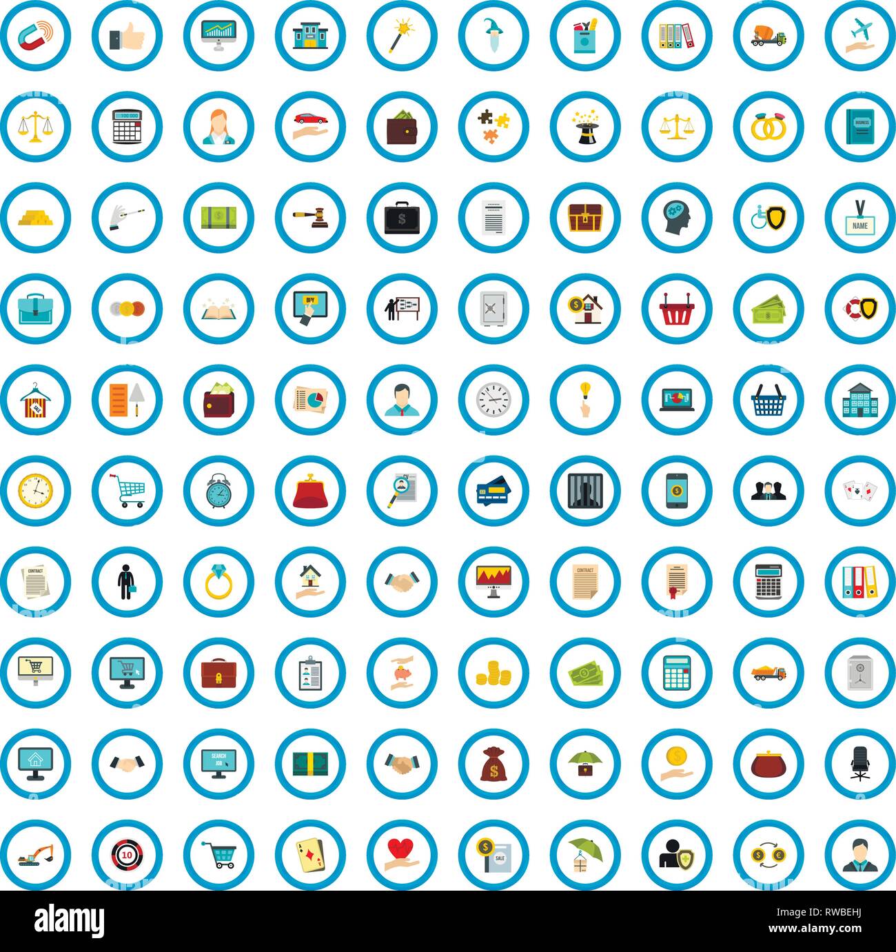 100 credit skill icons set, flat style Stock Vector