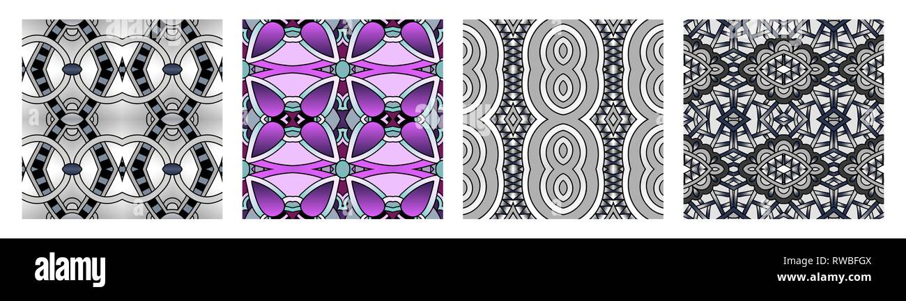 set of different seamless colored vintage geometric pattern Stock ...