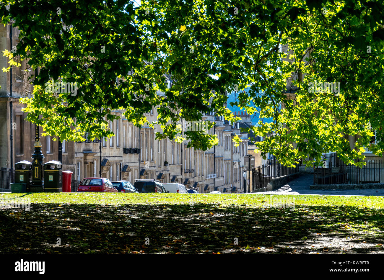 A view of the buildings in Brock Street from The Circus, Bath, England Stock Photo