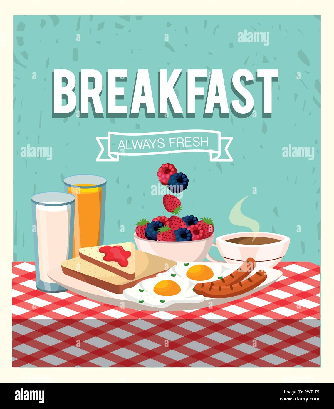fried egg with sausages and coffee cup Stock Vector