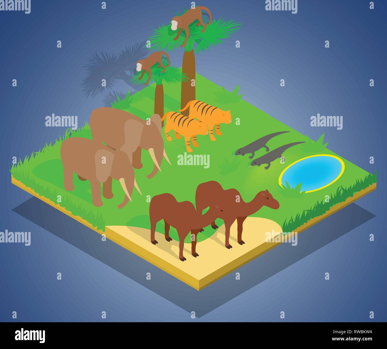 Creature concept banner, isometric style Stock Vector