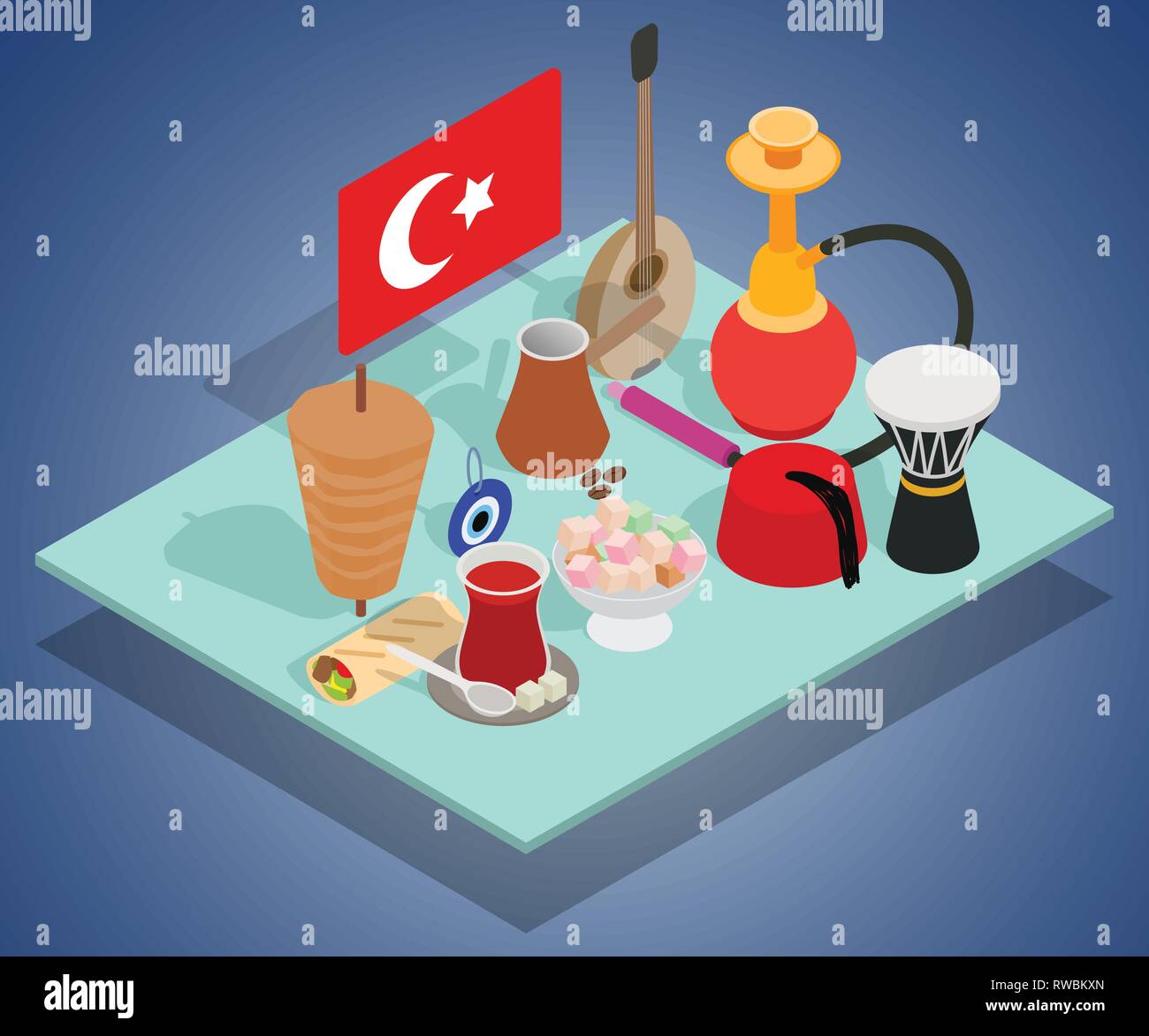 Turkish tea concept banner, isometric style Stock Vector Image & Art ...