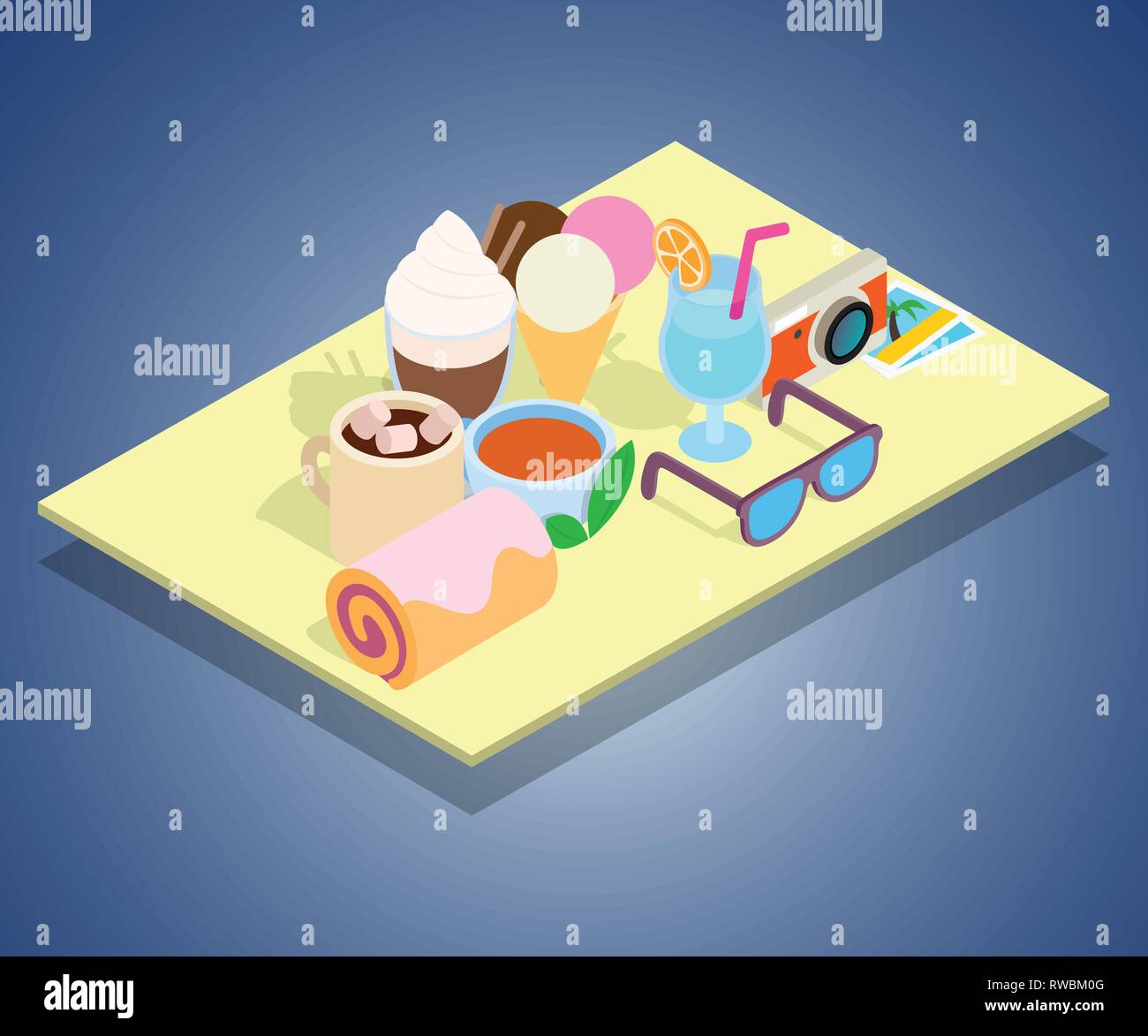 Tourist breakfast concept banner, isometric style Stock Vector