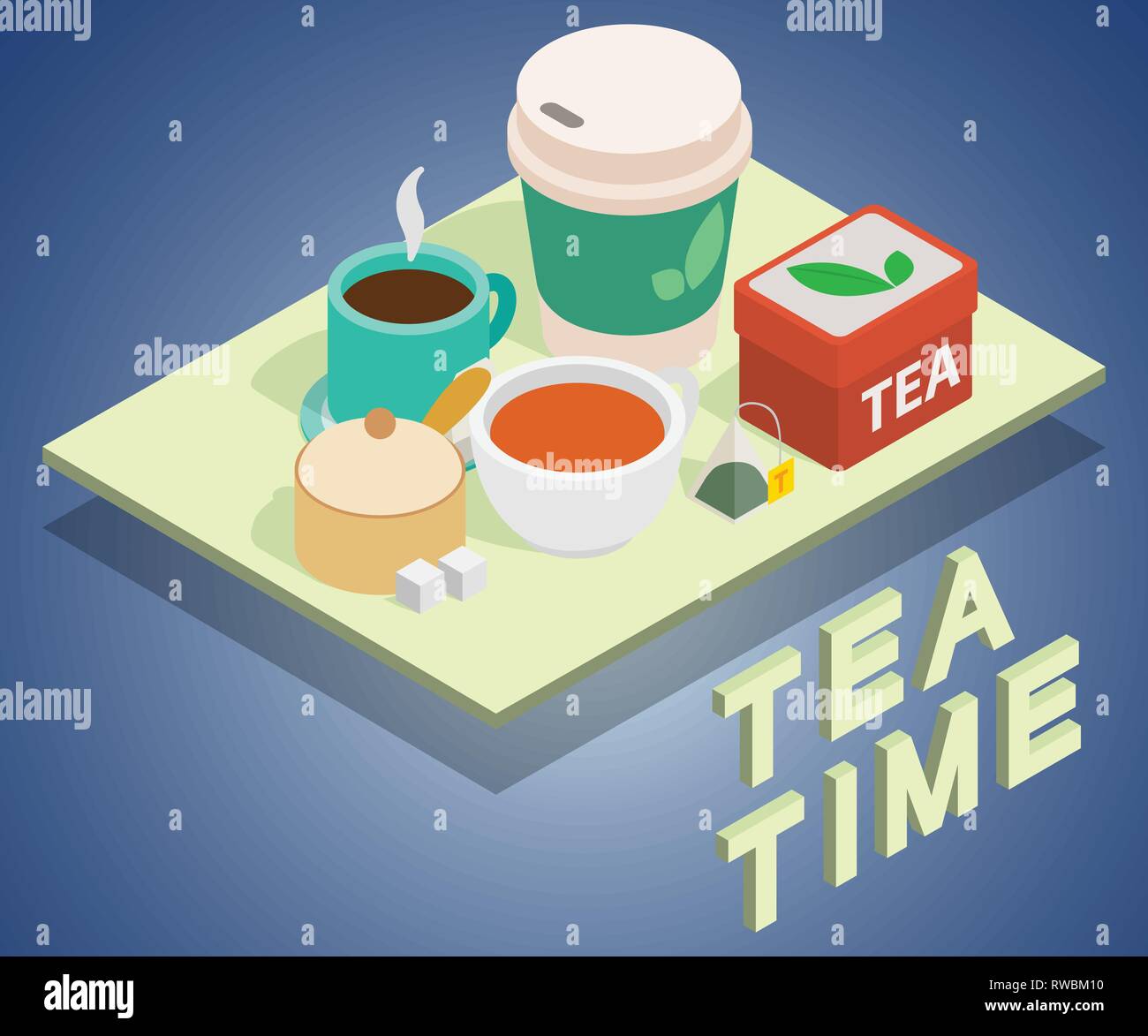 Tea time concept banner, isometric style Stock Vector
