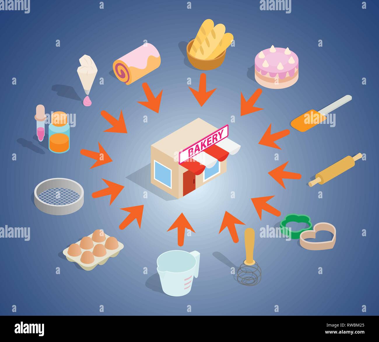 Bakery concept banner, isometric style Stock Vector