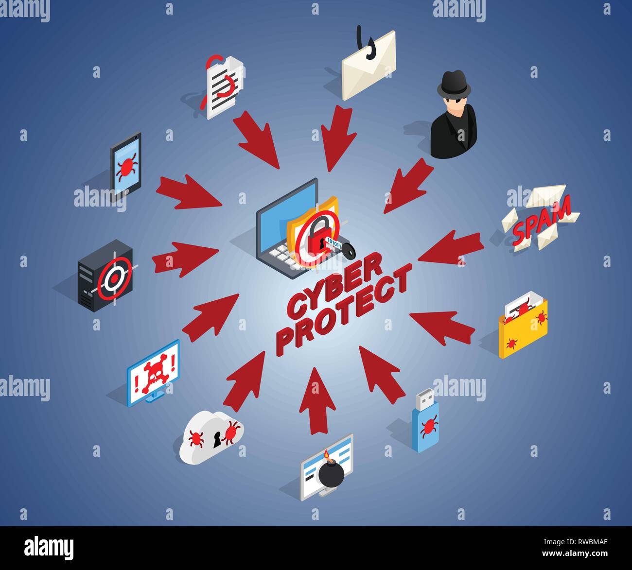 Cyber protect concept banner, isometric style Stock Vector