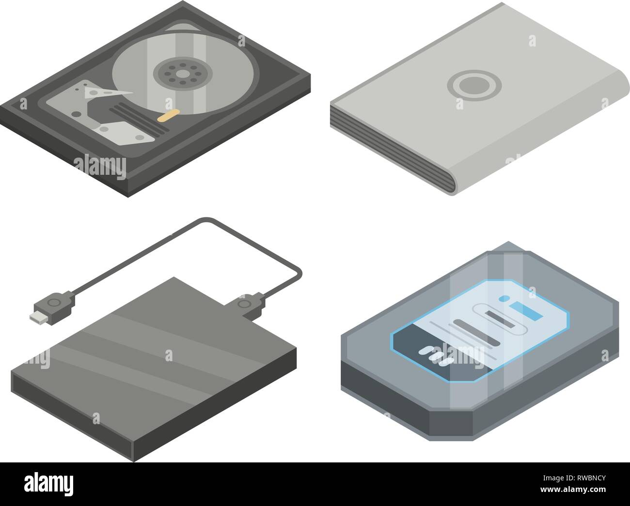 Hard disk icons set, isometric style Stock Vector