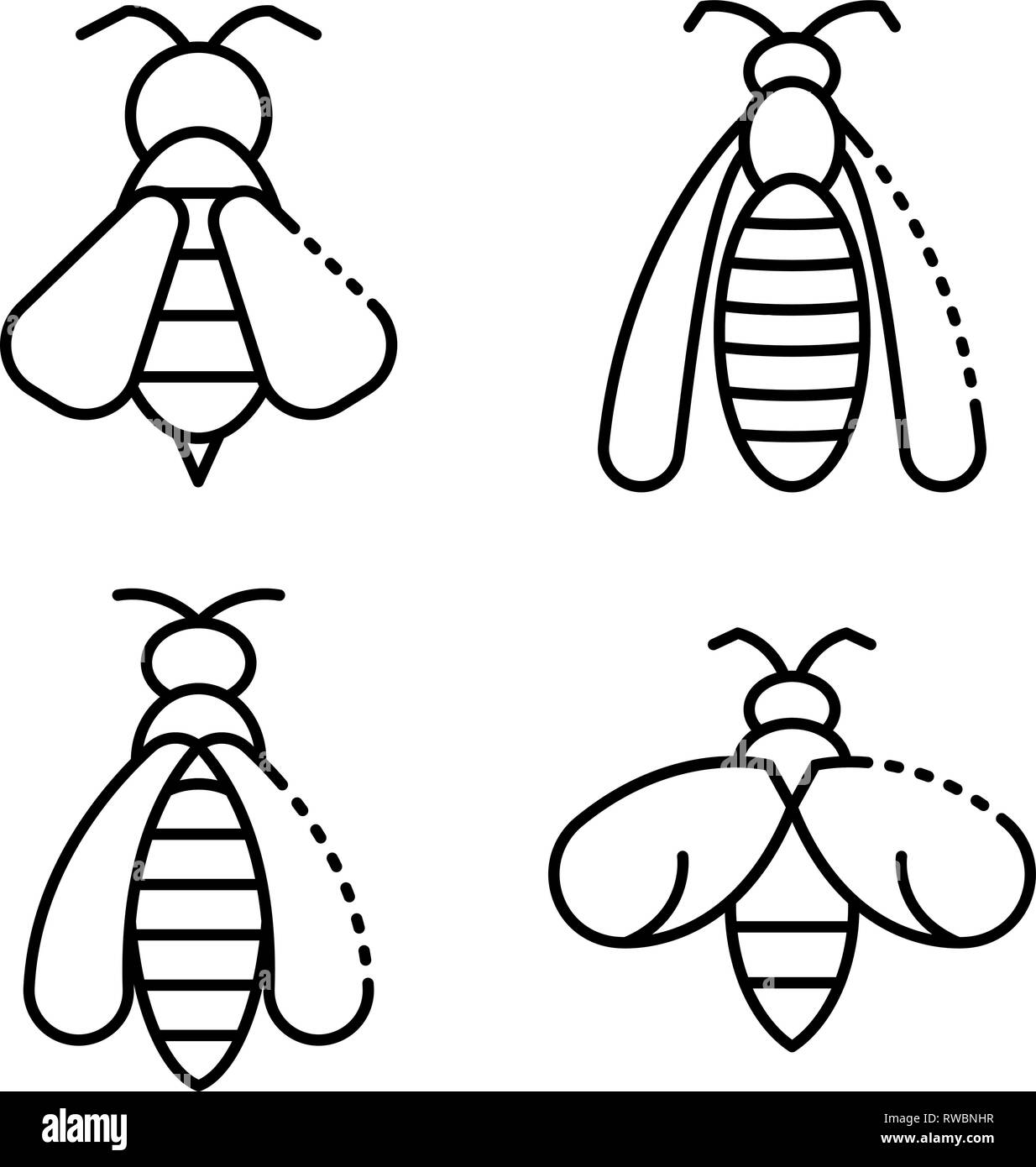 Wasp icons set, outline style Stock Vector
