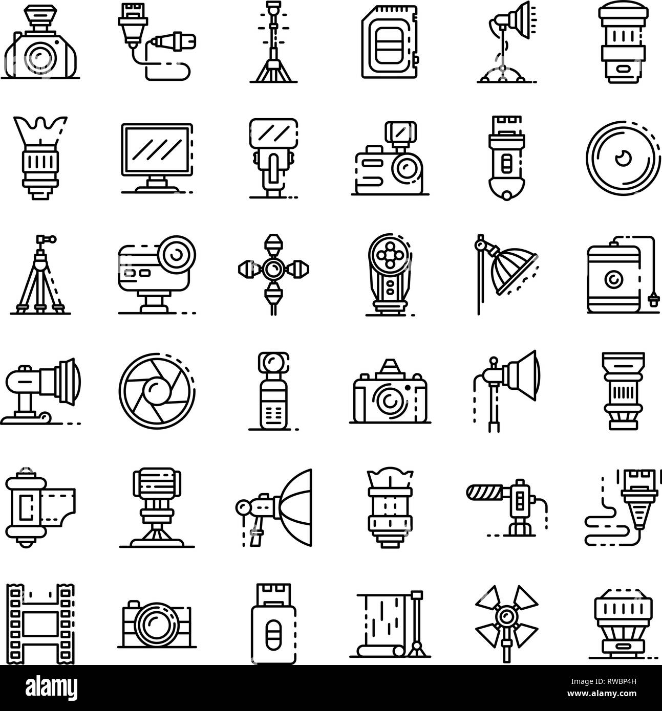Photographer equipment icons set, outline style Stock Vector Image ...