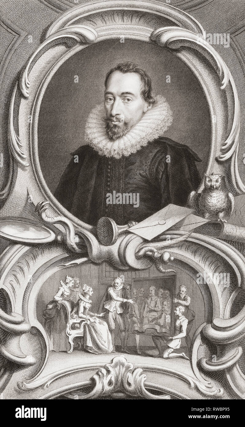 Sir Francis Walsingham, 1532 - 1590.   English statesman and intelligence chief for Queen Elizabeth I.  From the 1813 edition of The Heads of Illustrious Persons of Great Britain, Engraved by Mr. Houbraken and Mr. Vertue With Their Lives and Characters. Stock Photo