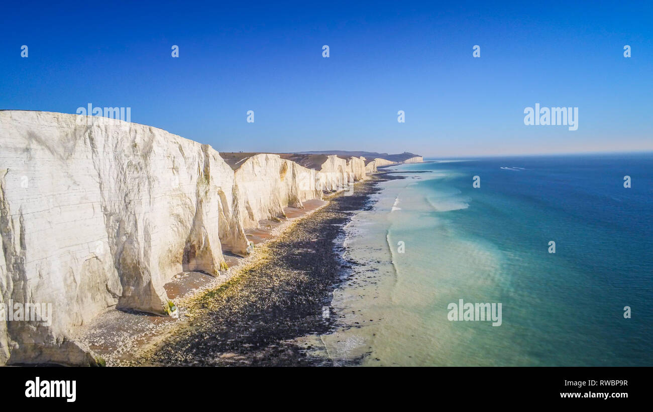 Famous Seven Sisters White Cliffs at the coast of Sussex England Stock ...