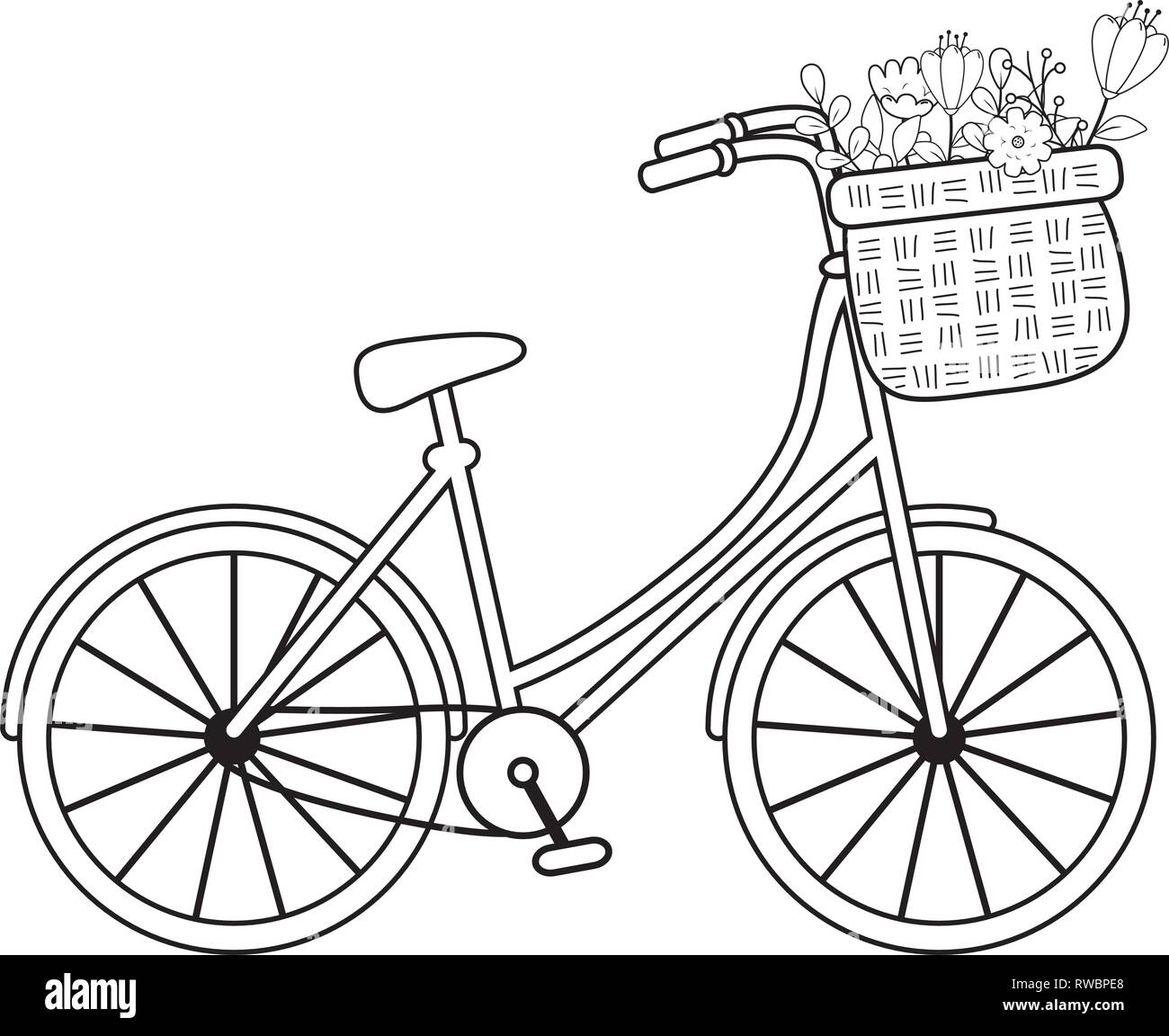 Велосипед с корзинкой цветов раскраска