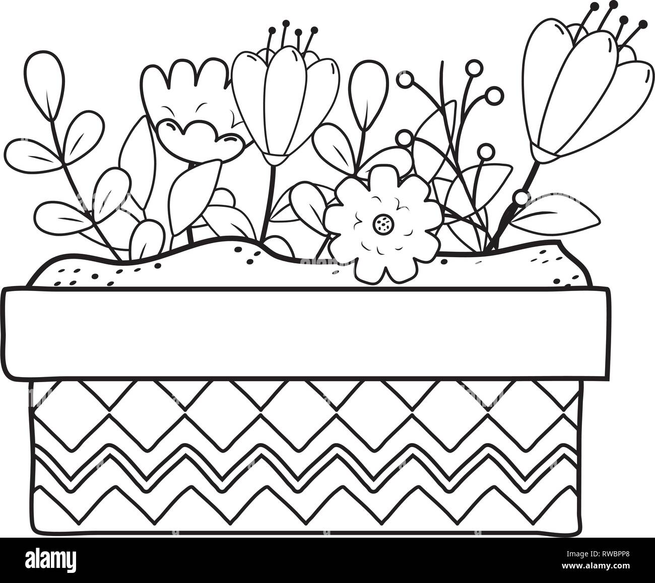 cute flowers and leafs in pot garden Stock Vector Image & Art - Alamy