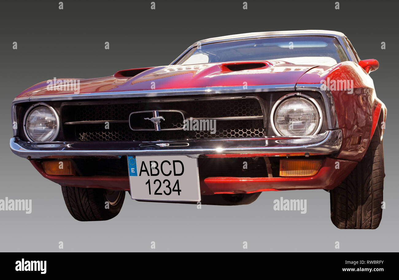 The front of a red 1971 Ford Mustang convertible Stock Photo