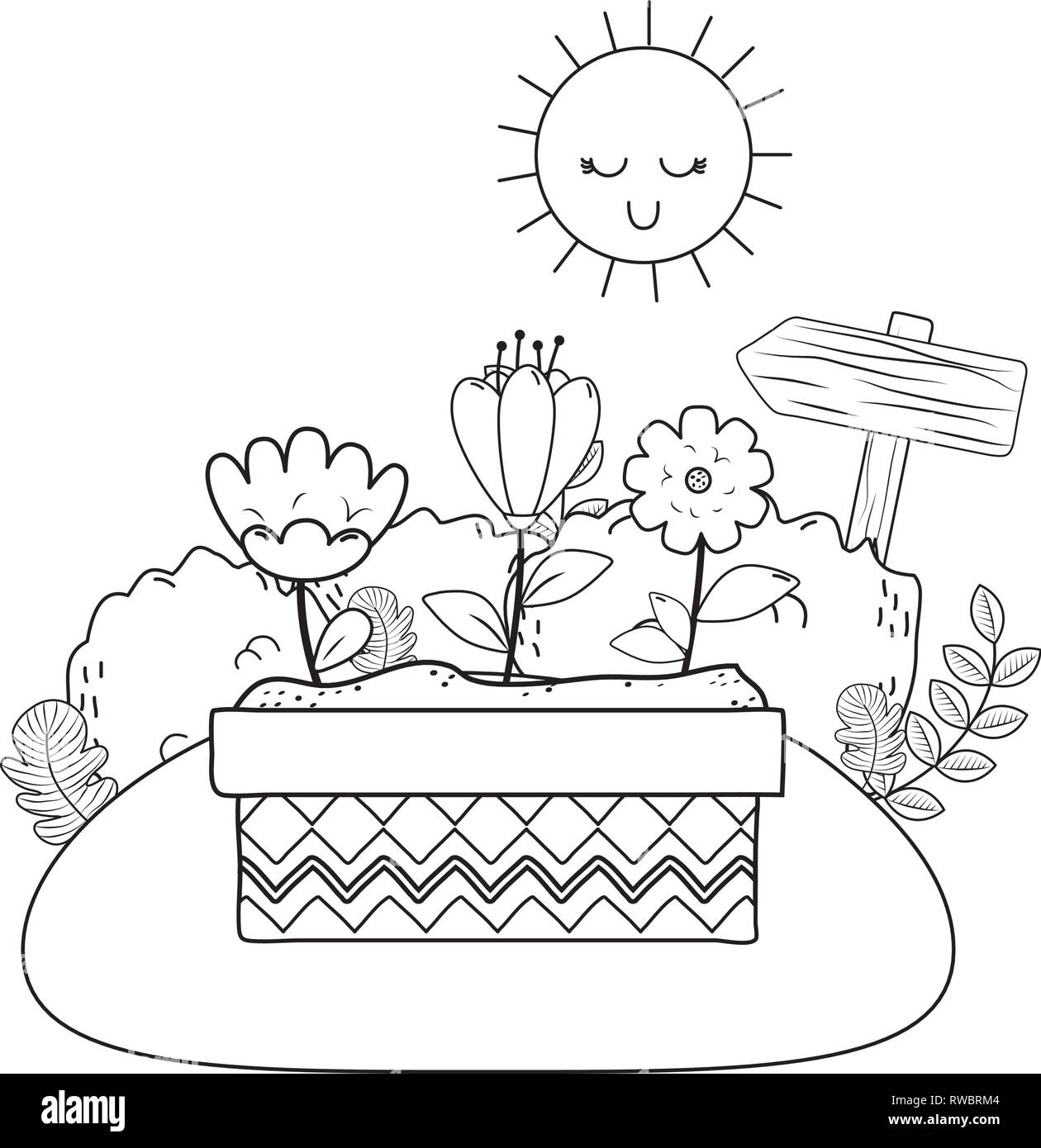 cute flowers and leafs in pot landscape scene Stock Vector Image & Art ...