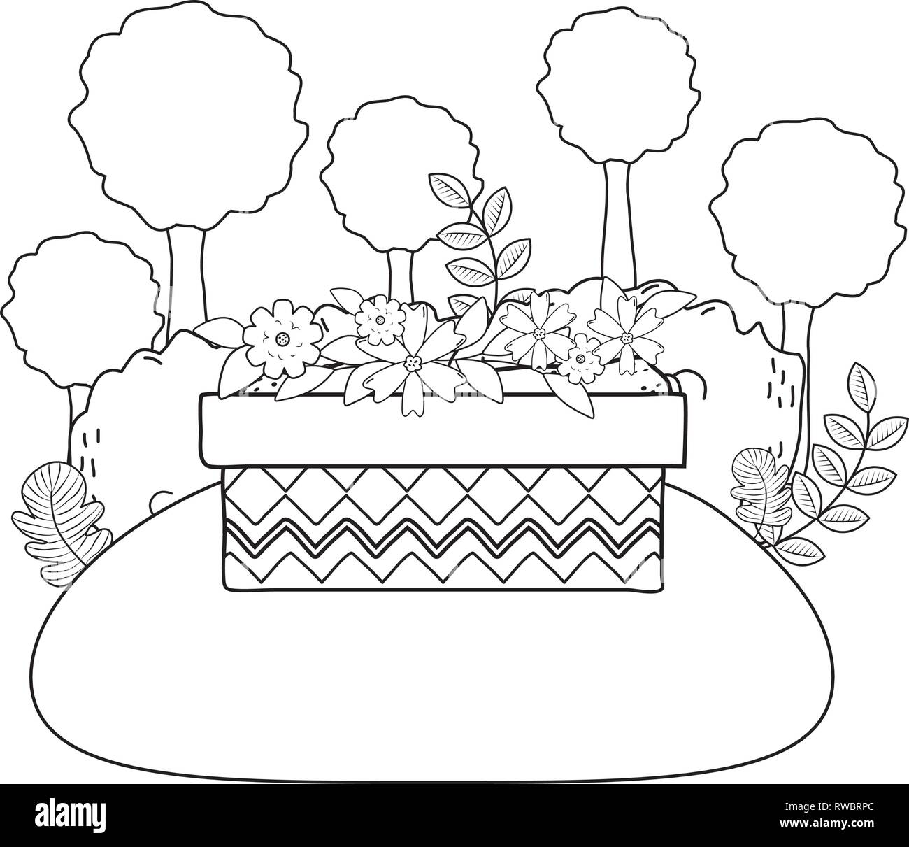 cute flowers and leafs in pot landscape scene Stock Vector Image & Art ...