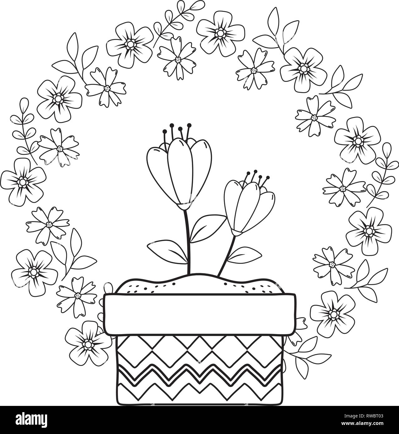 beautiful rose flower and leafs in ceramic pot Stock Vector Image & Art ...
