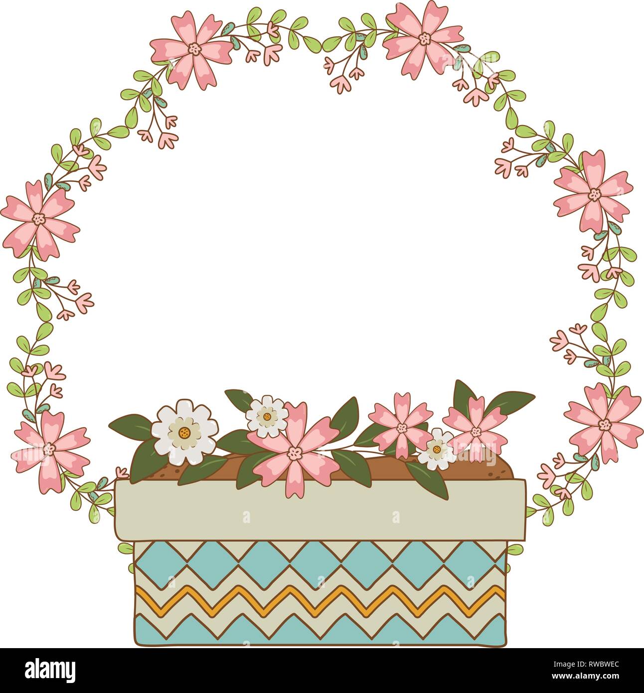 cute flowers and leafs in pot with crown Stock Vector Image & Art - Alamy