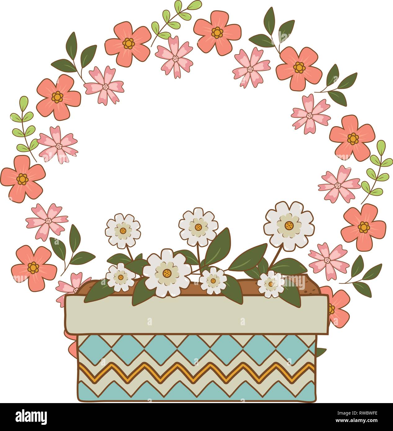 cute flowers and leafs in pot with crown Stock Vector Image & Art - Alamy