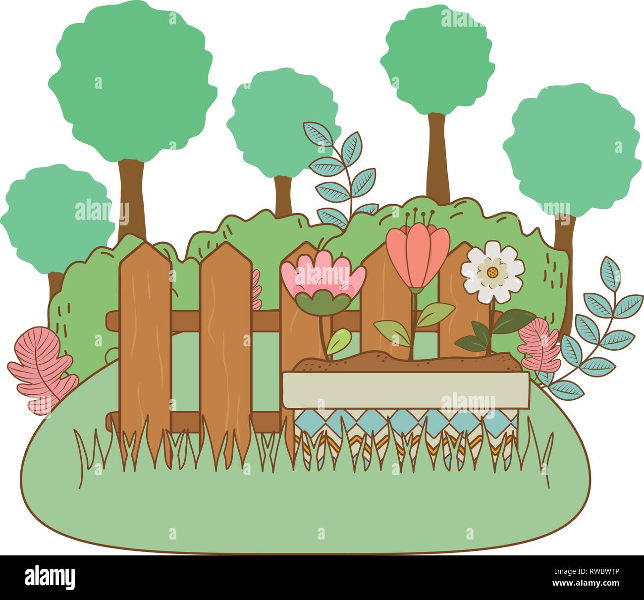 cute flowers and leafs in pot landscape scene Stock Vector Image & Art ...