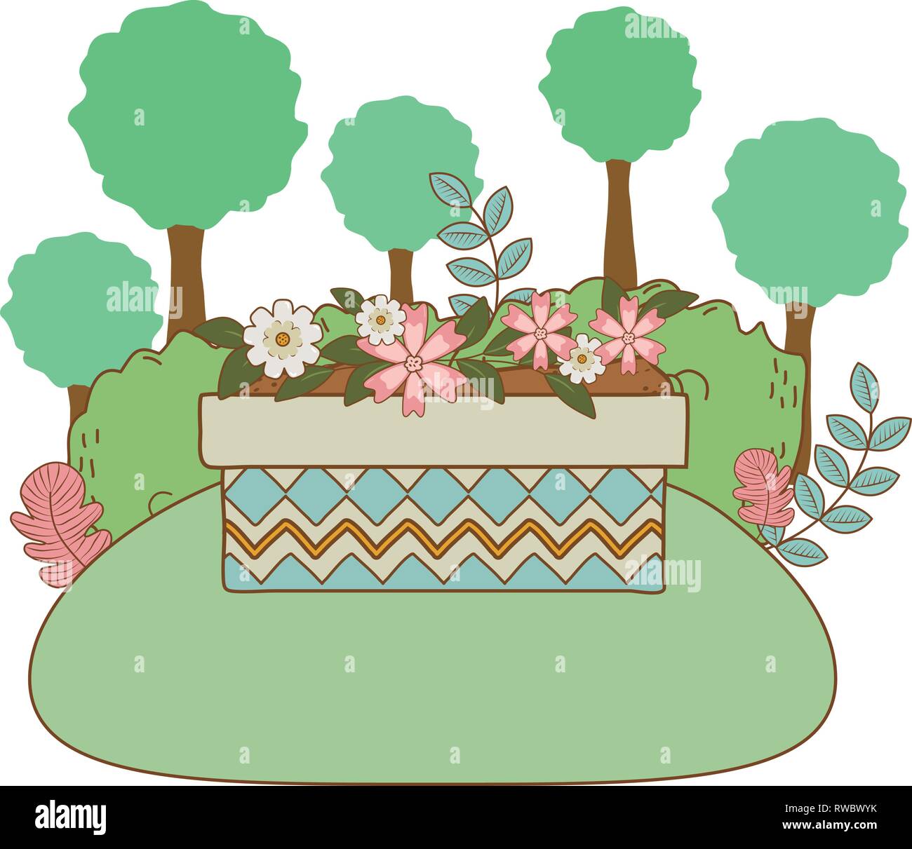 cute flowers and leafs in pot landscape scene Stock Vector Image & Art ...