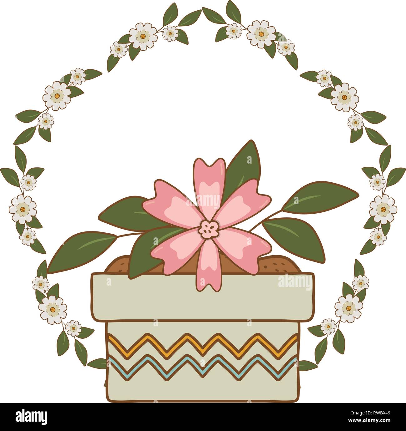 beautiful flower and leafs in ceramic pot and crown Stock Vector Image ...